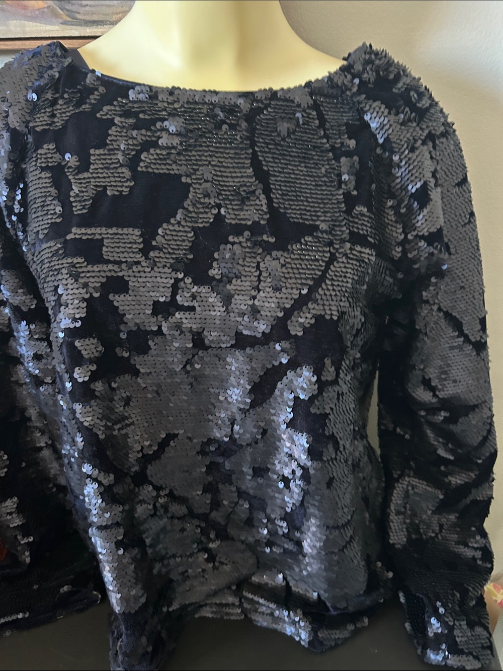 J.O.A. Black Sequin Long-Sleeve Top